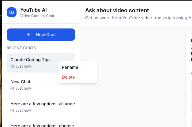 The working context menu with rename and delete options