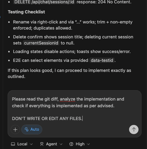 Asking Codex to review the implementation