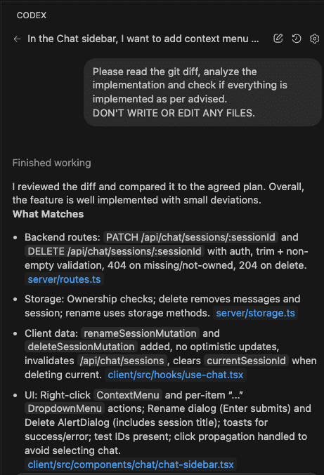Codex's detailed review findings