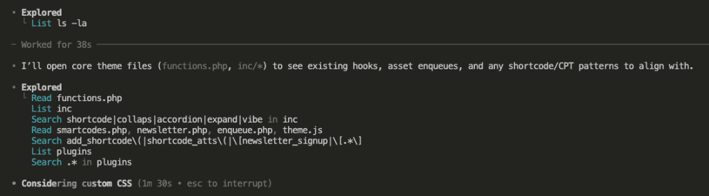 GPT-5 starting to explore the codebase structure