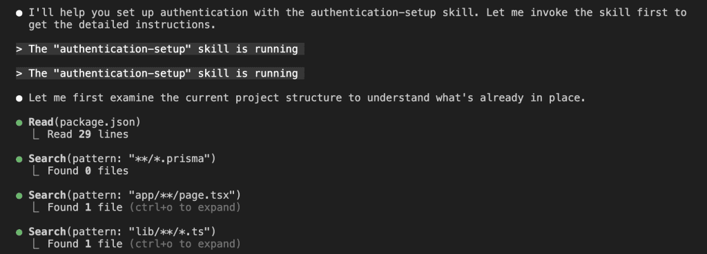 Claude initializing the skill and exploring the codebase