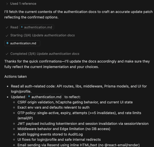 GPT-5 compiling the comprehensive authentication documentation