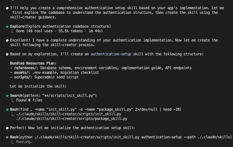 Claude exploring the codebase to understand the authentication implementation