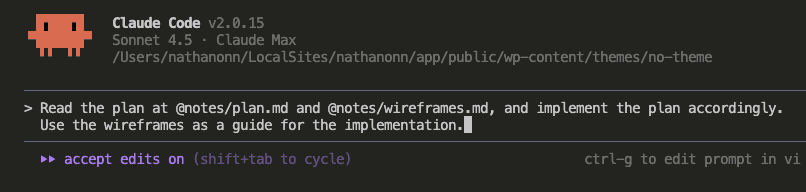 Providing the plan and wireframes to Claude Code