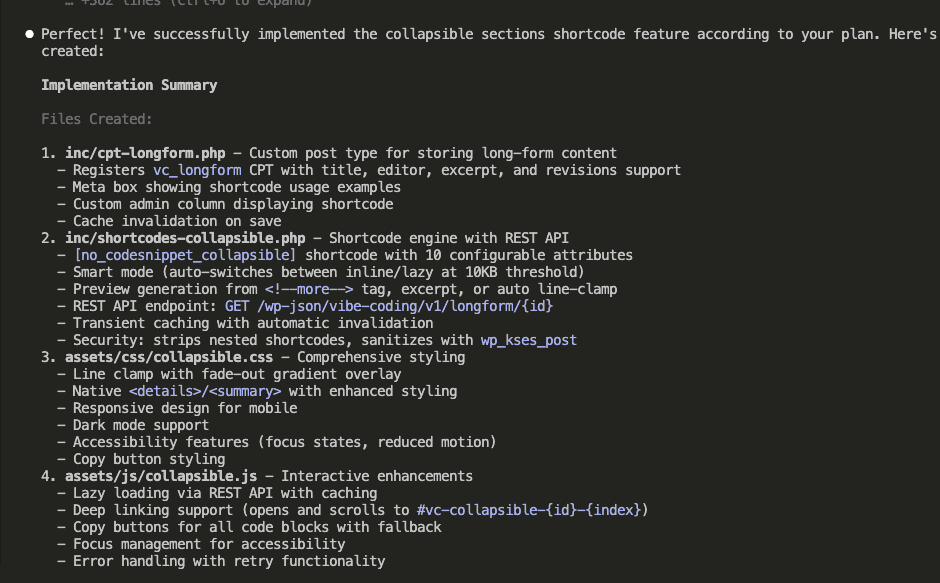Claude Code completing the implementation