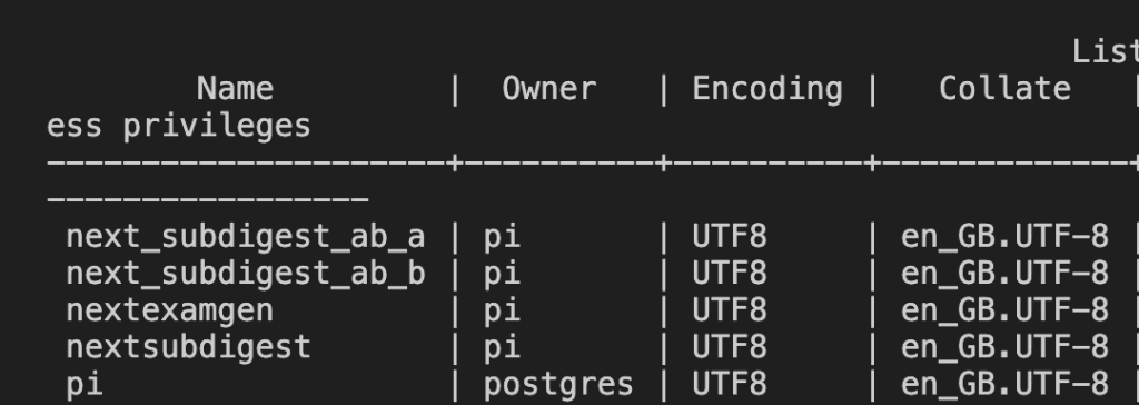 The PostgreSQL databases created for A/B testing