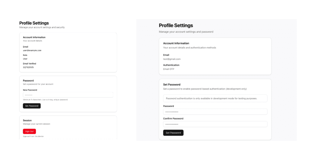 Profile page comparison - original (left) vs Claude Skills implementation (right)