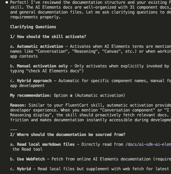 Claude Code analyzing and asking clarifying questions