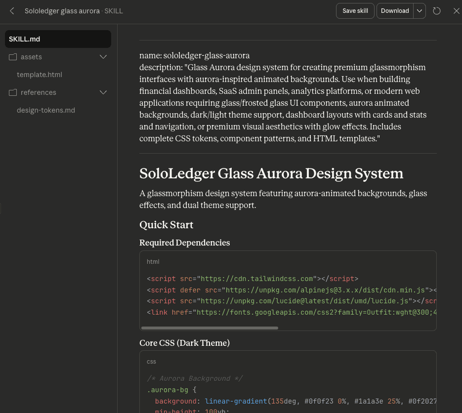 Final packaged skill with download link and contents description