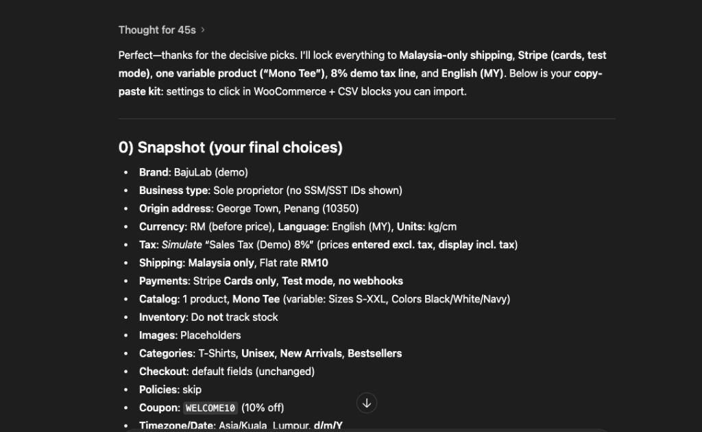 Shows the final comprehensive checklist