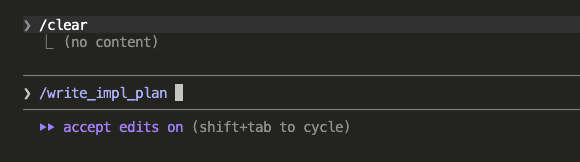 New session with /clear followed by /write_impl_plan command