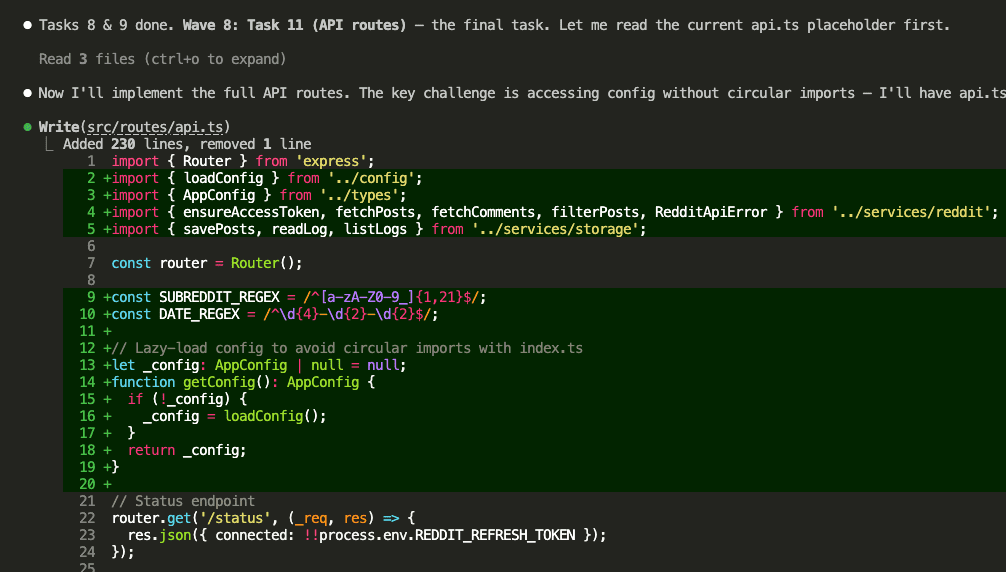 Final implementation waves covering API routes and the frontend OAuth setup page