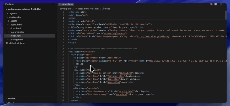 GIF: The original HTML landing page being previewed in a browser