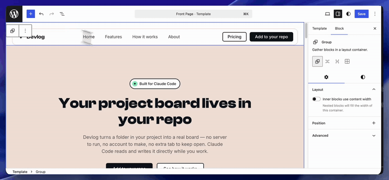 GIF: Pasting validated block markup into WordPress block editor — all blocks render cleanly